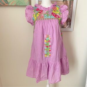 J. Marie Harlyn Embroidered Mock Neck Ruffled Cap Sleeve Trim Tiered Shift Dress
